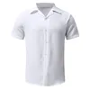 Summer Men Beach Shirt Board Shorts Set Solid White Linen Shirt Button-up Tops Bottom Tracksuit Clothing 240325