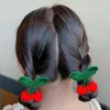 Kızlar tatlı sevimli kırmızı kiraz peluş saç bağları elastik saç bantları at kuyruğu tutucu scrunchies çocuk lastik band kadın saç aksesuarları