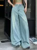 Frauen Jeans Lose Wide Leg Women High Street Baggy Blau Denim Hosen Streetwear 2024