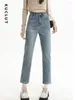 Women's Jeans KUCLUT For Women Denim Pants Casual Simple Basic Washed Blue Straight Korean Fashion High Waisted Ankle Length