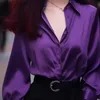2024 스프링 셔츠 기질 포도 자주색 여자 고급 감각 독특한 깊은 작은 코트