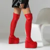 Boots Black White Red Pink Pumps Shoes Women Super High Heels Over The Knee High Boots Female Round Toe Fashion Sneakers Casual Shoes