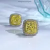 Серьги с грибами 925 Серебряный 8 жирной квадратный желтый алмаз с высоким содержанием углерода S925 Ding