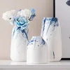 Vases Decorative Blue Splash-ink Vase For Dried Flower Home Living Decor Aesthetic Ceramic Hydroponic Bottle Crafts Indoor Art