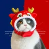 Dog Apparel Cartoon Dragon Pet Hat Chinese With 3d Horns Embroidered Face For Year Spring Festival Cosplay Costume Po