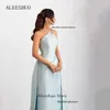 Robes de fête Aleeshuo Elegant Sans manches Prom Satin Satin Halter Robe de soirée Pleat Perge Crystal Occasions Vestido 2024