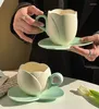 Mugs Cute Tulip Tray Suits Ceramics Flower-shaped Coffee Milk Mark Cups Saucers Plate Set Drink 350ML