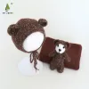 Fotografie Vintage Teddy Bear Motornet Spielzeugset Stretch Stretch Mohair Wrap Hut und Spielzeug Throutene -Anzug für Neugeborene -Fotografie -Requisiten