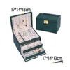 Smyckeslådor Box 3-lagers Green Stud Organizer Stor ringhalsband Makeup Holder Case Veet med lås för Drop Delivery Dhllt