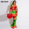 Casual Dresses CM. Women One Shoulder Long Sleeve Mermaid Printed Bodycon Maxi Dress 2024 Summer Evening Sexy Party Club Prom