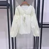 Women's Blouses 2024 Spring And Summer Shirt Pleated Lace-up Fringed Trumpet Sleeve Round Neck Top For Women