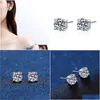 Stud Real Moissanite Earrings 14K White Gold Plated Sterling Sier 4 Prong Diamond Earring For Women Men Ear 1Ct 2Ct 4Ctstudstudstud D Otjcy