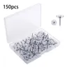 50/100/150pcs Pinche à poussière en forme de vitesse Pin d'épingle à tête plate Punts poussées pour planche en liège, épingle à couture transparente avec boîte pour couture en tissu