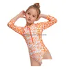 One-Pieces One Pieces Toddler Girls One-Piece Swimsuit Infant Flower Leopard Print Long Sleeve Neck Front Zipper Swimwear Monikini Bea Dhbza