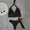 2022 Yisiman Nowy stały kolor kąpielowy czarny pasek bikini pierścienia