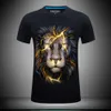 2024 New 3D Stereoscopic Men's Short Sleeved Personalized Animal Round Neck T-shirt Plus Size - Lightning Lion