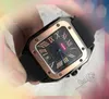 Drei Stiches Square Roman Simple Dial Watch Männer Frauen Quarz Batterie Bewegung Gummi -Gummi Mineral verstärktes Glas Präsident Armband Armbanduhr Geschenke