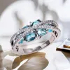 Anéis de casamento Huitan Cross CZ azul exclusivas para mulheres, projetados de concurso de joalheria de festas de luxo da moda anilos