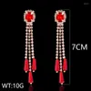 Dingle örhängen Sinleery Tassel Big Statement Gold Color Blue Red Black Cubic Zirconia For Women