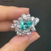 Cluster Rings Ruihe New Fashion S925 Silver 5.33CT Pear Shaped Laboratory Growth Paraiba Sapphire Ring Engagement Women Anpassade smycken Wedding L240402