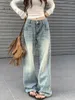 Jeans pour femmes Slegiri Streetwear Pocket Broidered Y2K Baggy American Retro High taille pantalon denim à jambes directes pour les femmes