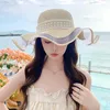 Berets Summer Hat Female Ruffled Bow Breathable Straw Seaside Tourism Beach Sun Visor