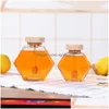 Bouteilles de rangement Jars Verre Pot de miel pour 220 ml / 380 ml Mini petit pot de contenant de bouteille avec bâton en bois Spoon1 Drop Livrot Home Gar Dhiww