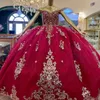 Красное платье Quincenara 2024 Мексика Золотое аппликация кружевное лук vestidos de 15 anos Quinceanera xv Brithday Sweet 16 платья с шариковыми платьями