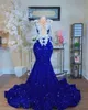 Sparkly Royal Blue Mermaid Prom Dress Crystal Rhinestones Graduation Party Dress Evening Gowns Robe de Bal Custom Made BC16618