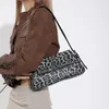 DrawString Leopard Underarm Shoulder Bags for Women Trend 2024 Vintage Leather Small Square Bag Högkvalitativ Fashion Söt handväska kvinna