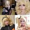 Parte de festas Anime Cosplay Wigs for Women Blond Synthetic Wig com 2 traje de Halloween de rabo de cavalo