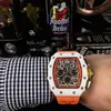 럭셔리 남성 기계공 시계 Richa M Wristwatch Mens 비즈니스 패션 와인 배럴 완전 자동 기계식 시계 투명 중공 3AUI