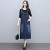 Robes décontractées robe en jean femme 2024 rétro mode printemps automne vêtements coréens sur la sangle au genou robes pour femmes