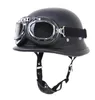 Motorcycle Helmets German Leather Helmet Style BLACK Open Face Half Chopper Biker Pilot6225862