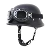 Motorradhelme Deutscher Lederhelm Stil SCHWARZ Open Face Half Chopper Biker Pilot6225862