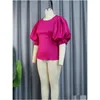 Womens Plus Size T-Shirt Cute Pink Blouse Tops For Women Summer Shiny Ruffles Lantern Sleeve Sweet Shirt Elegant Office Wear Trendy Cl Dhxun