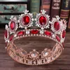 Hårklipp janevini lyxig röd strass stor brud tiaras kronor runt vintage barock kristalltävling diadem bröllopstillbehör