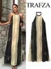 Trafza Summer Fashion dames geprinte halter nek jurk vintage mouwloze stropdas front losse vrouw midi elegant feest 240403