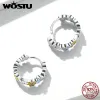 Earrings WOSTU 925 Sterling Silver Women Multicolor Cute Paws Enamel Zircon Heart Hoop Earrings Rainbow Fine Jewelry Gift for Girl FNE580