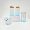Crystal gradient de couleur bleu rose peut vider la sublimation ombre gelée transparente transparente 16 oz tasse en verre pour UV DTF enveloppe prêts à expédier 50pcs / boîtier