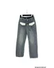Дизайнерская новая карманная панель джинсы детские пряные девушки с высокой улицей стиль стиль прямой нога стройные брюки J40K