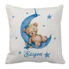LVYZIHO Custom Name Sleeping Bear Blue Crib Bedding Set Sleep on Moon Baby Shower Gift 240322