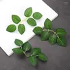 装飾的な花10/30/50pcs 6フォークシルクスクリーンローズリーフメッシュシミュレーション人工緑の偽のDIYプロセスを去る