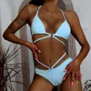 Yisiman new towel material ring split swimsuit solid color sexy bikini