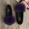 Loafers Brandontwerper Big Fur Soft Heel Mocassins Ladies Candy Color Flats schoenen Unieke slip op Loafers vrouwen echte vossen haar Creepers