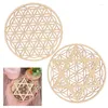 Table Mats 1PC Creative Pattern Hollow Wood Flower Of Life Natural Symbol Round Edge For Stone Crystal Set DIY Decoration