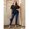 Womens Plus size T-shirt V Neck Women Bluse See attraverso maniche cortili corta