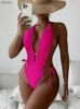 Women's Swimwear The New Sexy Black Triangle One-piece Swimsuit One-piece Female Swimsuit Underwire Gathered Swimsuit Dropshipping Y240402