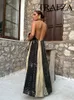 Trafza Summer Fashion dames geprinte halter nek jurk vintage mouwloze stropdas front losse vrouw midi elegant feest 240403