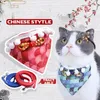 Appareils pour chien Style chinois Bandana Collier Coton Cat lavable Cat triangulaire écharpe XS-XL avec accessoires d'arc